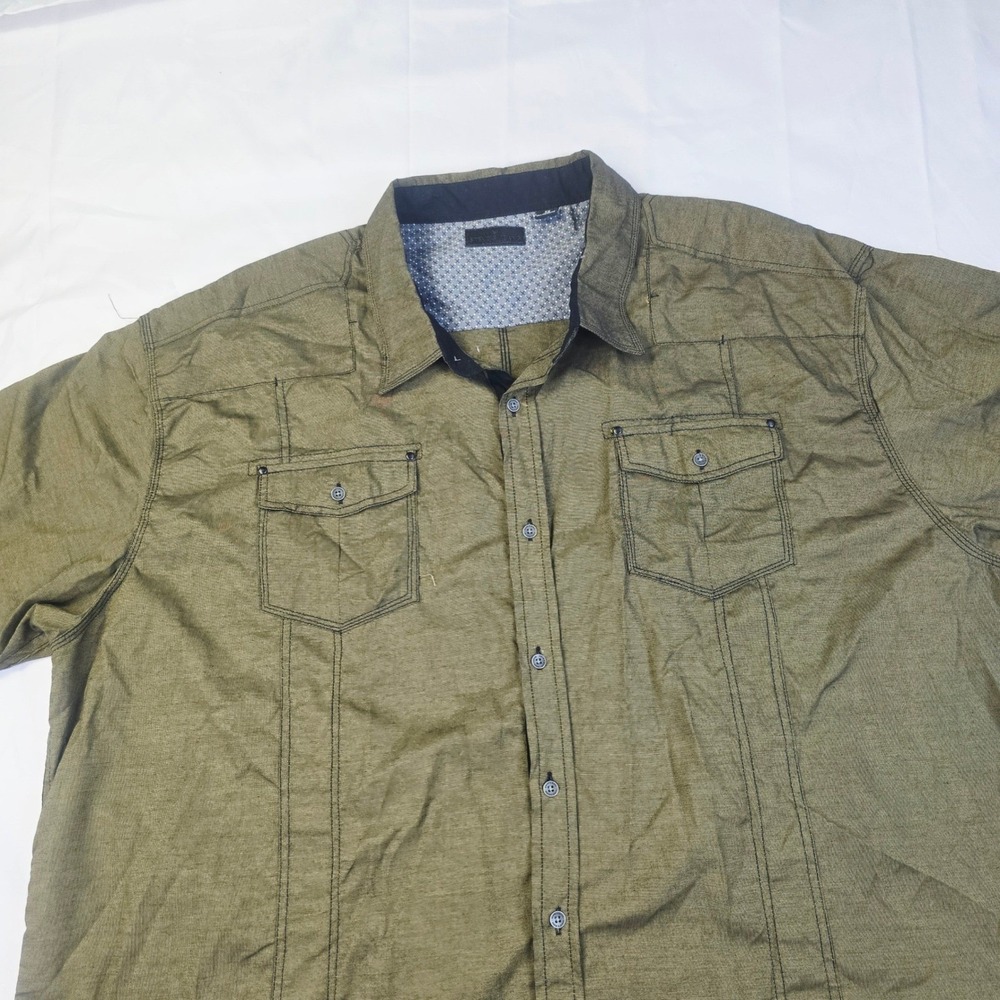 Steve's Jeans Men's Short Sleeve Button Down Shirt 5XL Olive Green Casual Z19